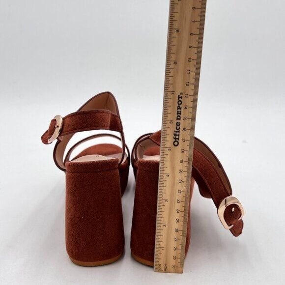 FOWT Brown Open Toe Platfrom Chunky Heel Slingbacks Buckle Wide Band Sandals - Picture 5 of 8